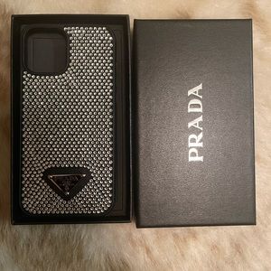 Prada Black and Silver Studded Phone Case. Fits IPhone 13 Pro Max